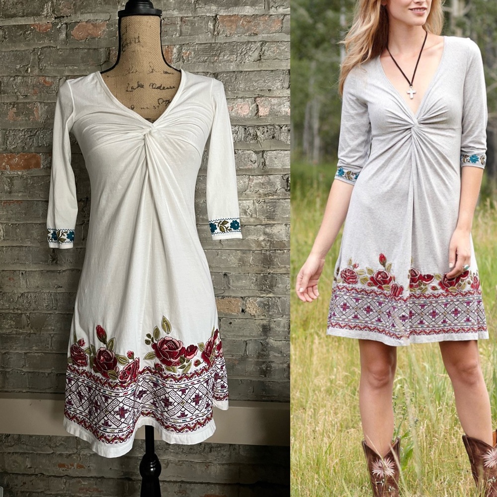 SOLD ❌ NWOT Johnny Was White Embroidery Floral Rose Twist Dress XS - Picture 1 of 8